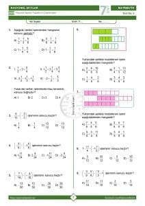 7.Sınıf Rasyonel Sayılarla Toplama ve Çıkarma İşlemi Testi