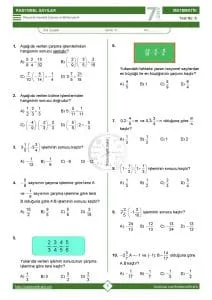 7.Sınıf Rasyonel Sayılarla Çarpma ve Bölme İşlemi Testi
