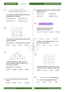 7.Sınıf Tam Sayılarla Çarpma ve Bölme İşlemi Testi