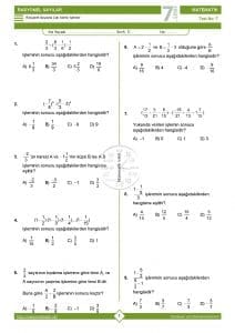 7.Sınıf Rasyonel Sayılarla Çok Adımlı İşlemler Testi
