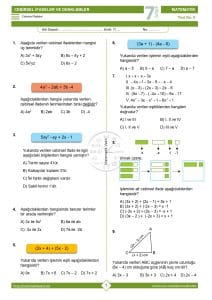 7.Sınıf Cebirsel İfadeler Testi