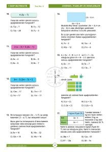 7.Sınıf Cebirsel İfadeler Testi