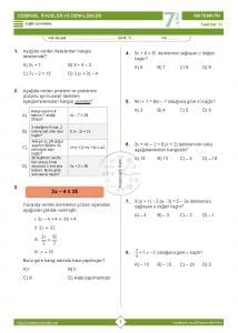 7.Sınıf Denklemler Testi