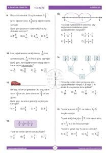 6. Sınıf Kesirlerle Toplama ve Çıkarma İşlemi Testi
