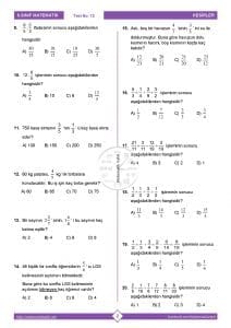 6. Sınıf Kesirlerle Çarpma ve Bölme İşlemi Testi