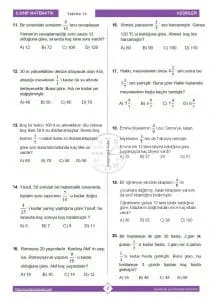 6.Sınıf Kesir Problemleri Testi