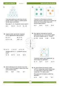 7.Sınıf Tam Sayılarla Toplama ve Çıkarma İşlemi Testi