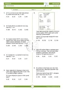 7.Sınıf Yüzde Problemleri Testi