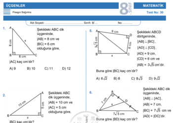 8.Sınıf Pisagor Bağıntısı Testi