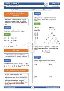 8.Sınıf Çarpanlar ve Katlar Çalışma Kağıdı
