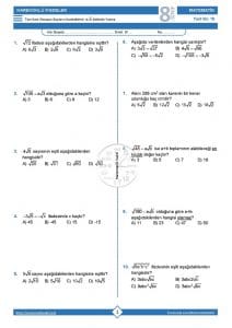 8.Sınıf Kareköklü İfadelerin Farklı Gösterimleri Testi