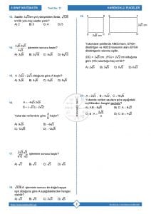 8.Sınıf Kareköklü İfadelerle Çarpma ve Bölme Testi