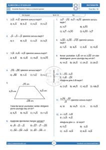 8.Sınıf Kareköklü İfadelerle Toplama ve Çıkarma İşlemi Testi