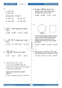 8.Sınıf Kareköklü İfadelerle Toplama ve Çıkarma İşlemi Testi