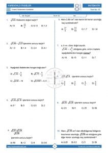 8.Sınıf Ondalık Gösterimlerin Karekökleri Testi