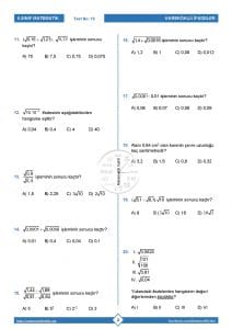 8.Sınıf Ondalık Gösterimlerin Karekökleri Testi