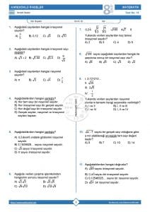 8.Sınıf Gerçek Sayılar Testi
