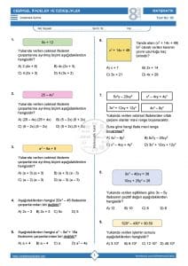 8.Sınıf Çarpanlara Ayırma Testi