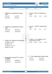 8.Sınıf 10'un Kuvvetleri ve Bilimsel Gösterim Testi
