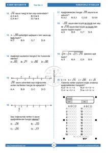 8.Sınıf Kareköklü İfadeler Testi