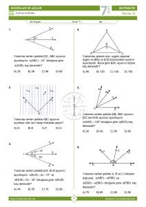 7.Sınıf Doğrular ve Açılar Testi 1