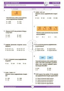 6.Sınıf Ondalık İfadelerle Çarpma ve Bölme İşlemi Testi