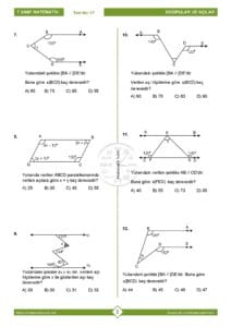 7.Sınıf Doğrular ve Açılar Testi 2