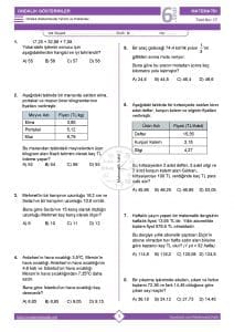 6.Sınıf Ondalık Gösterim Problemleri Testi