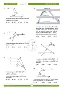 7.Sınıf Doğrular ve Açılar Testi 3
