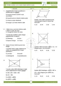 7.Sınıf Dörtgenler ve Dörtgende Açılar Testi