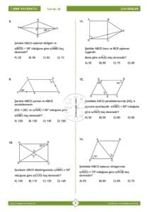 7.Sınıf Dörtgenler ve Dörtgende Açılar Testi