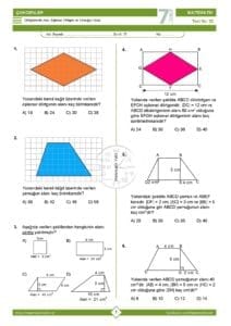 7.Sınıf Dörtgenlerde Alan Testi