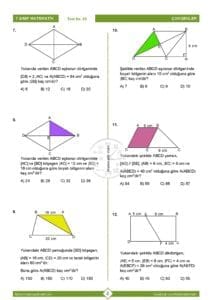 7.Sınıf Dörtgenlerde Alan Testi