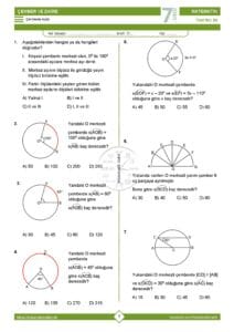 7.Sınıf Çemberde Açılar Testi