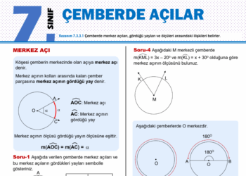 7.Sınıf Çemberde Açılar Çalışma Kağıdı