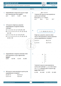 8.Sınıf Çarpanlar ve Katlar Testi