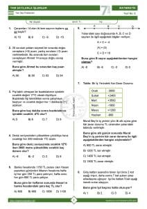 7.Sınıf Tam Sayı Problemleri Testi