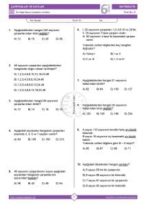 6.Sınıf Çarpanlar ve Katlar Testi