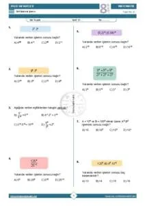 8.Sınıf Üslü İfadelerle İşlemler Testi