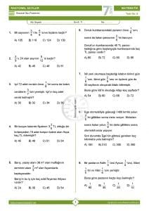 7.Sınıf Rasyonel Sayı Problemleri Testi