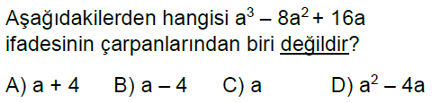 8.Sınıf Çarpanlara Ayırma Online Test