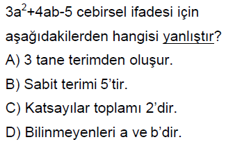 8.Sınıf Cebirsel İfadeler Online Test