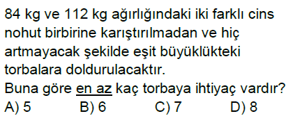 8.Sınıf EBOB - EKOK Problemleri Online Test