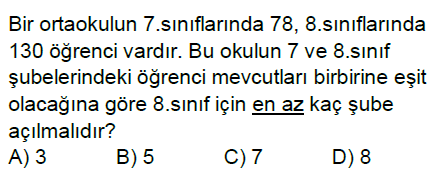 8.Sınıf EBOB - EKOK Problemleri Online Test