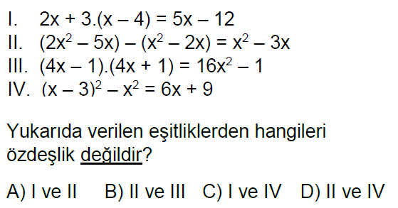 8.Sınıf Özdeşlikler Online Test