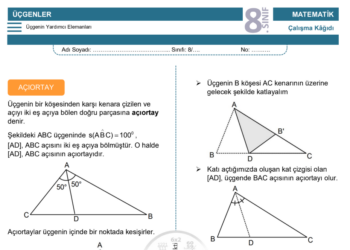 8.Sınıf Üçgenin Yardımcı Elemanları Çalışma Kağıdı
