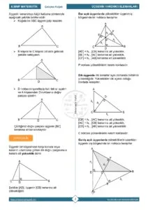 8.Sınıf Üçgenin Yardımcı Elemanları Çalışma Kağıdı