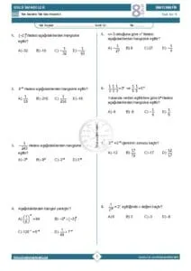 8.Sınıf Tam Sayıların Tam Sayı Kuvvetleri Testi