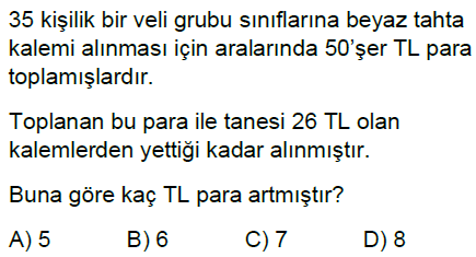 5.Sınıf Doğal Sayılarla Çarpma ve Bölme İşlemi Online Test