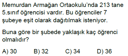 5.Sınıf Doğal Sayılarla Çarpma ve Bölme Zihinden İşlemler ve Tahmin Online Test